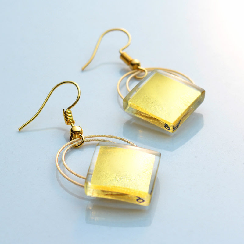 Square Hanging Earrings (Gold-in-Glass)