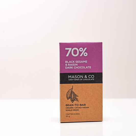 70% Black Sesame & Raisin Dark Vegan Chocolate Bar - (Set of 3)