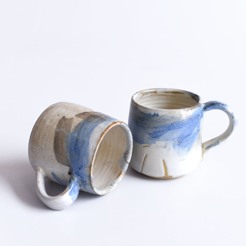 Coffee mug M cream blue wave