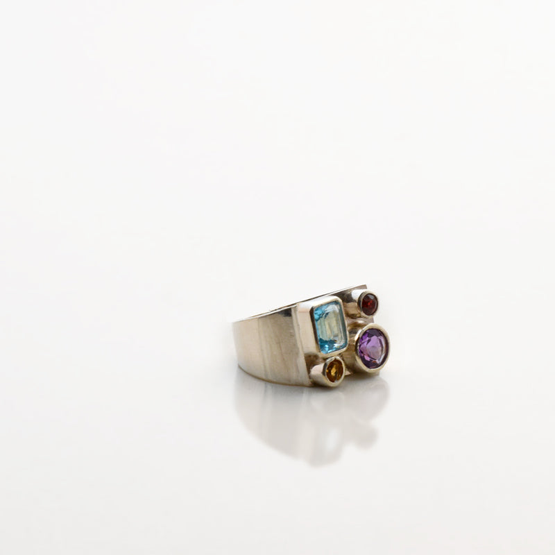 Amethyst-Blue Topaz-Garnet-Gold Topaz Ring