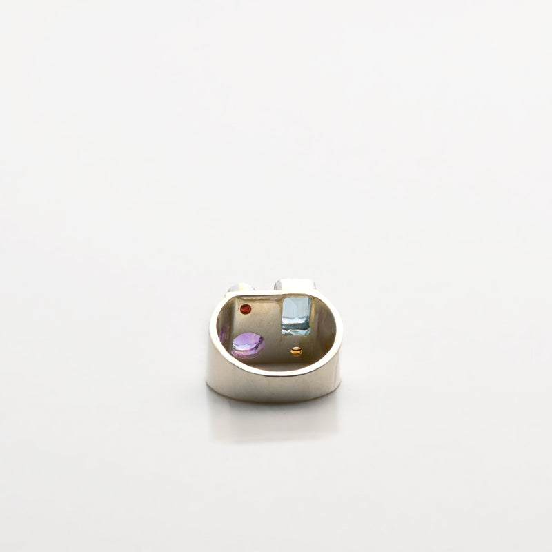 Amethyst-Blue Topaz-Garnet-Gold Topaz Ring