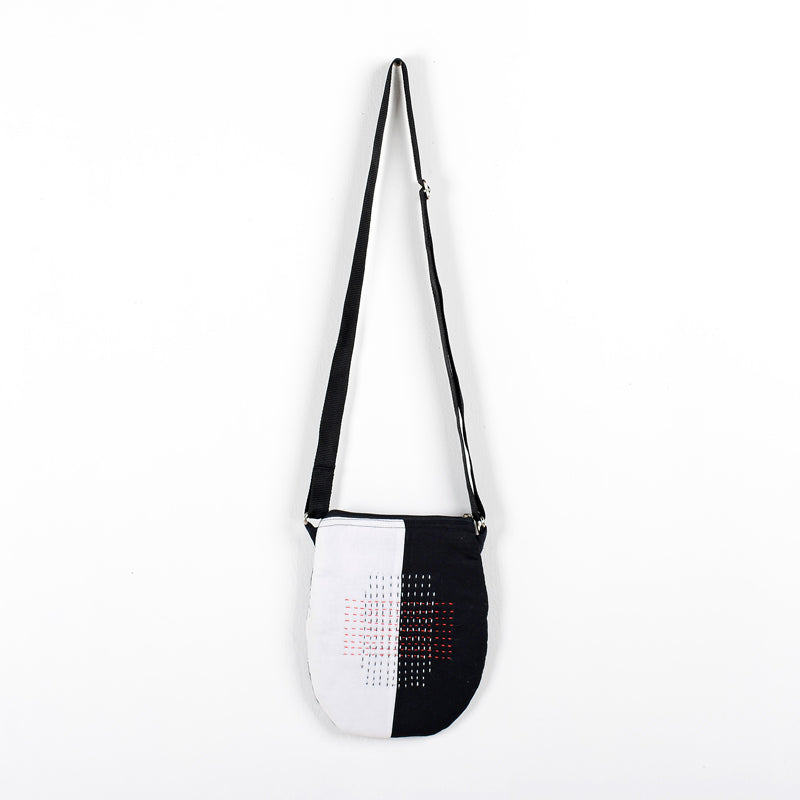 Black and White Hand Embroidered Sling Bag