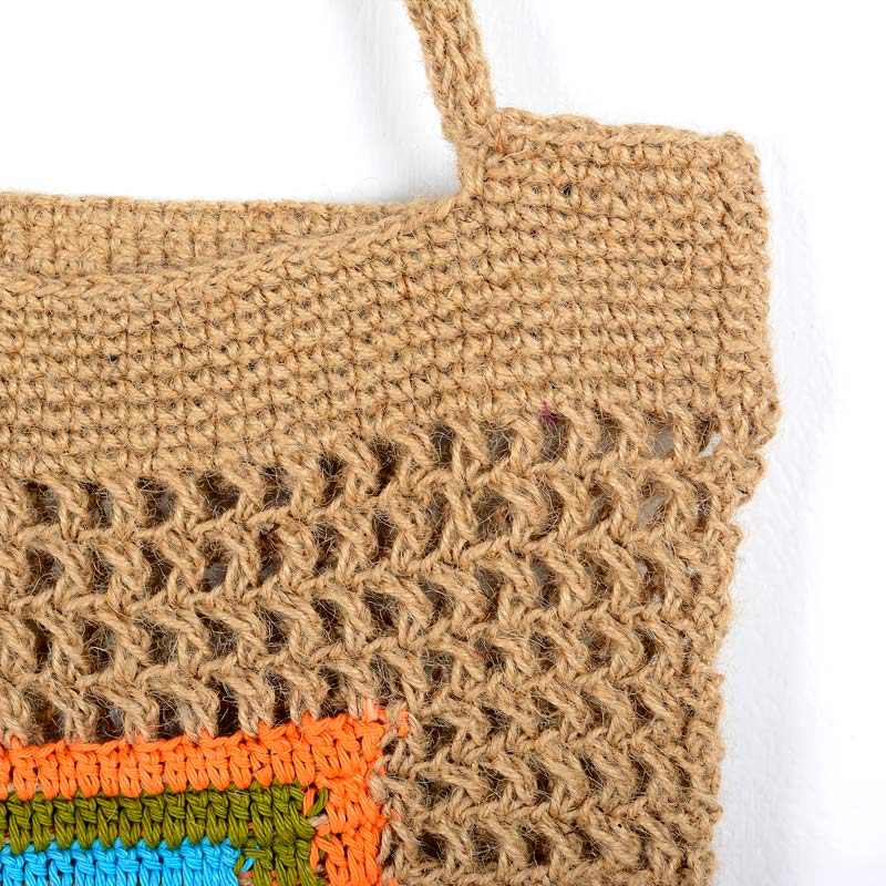 Designer Hand-Crocheted Jute Tote Bag