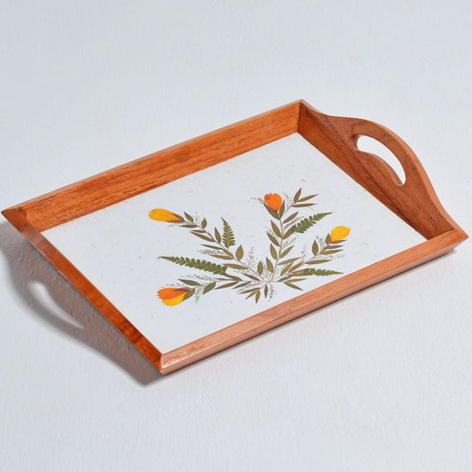 Tray with Handles - Cosmos Flower with Bamboo Grass