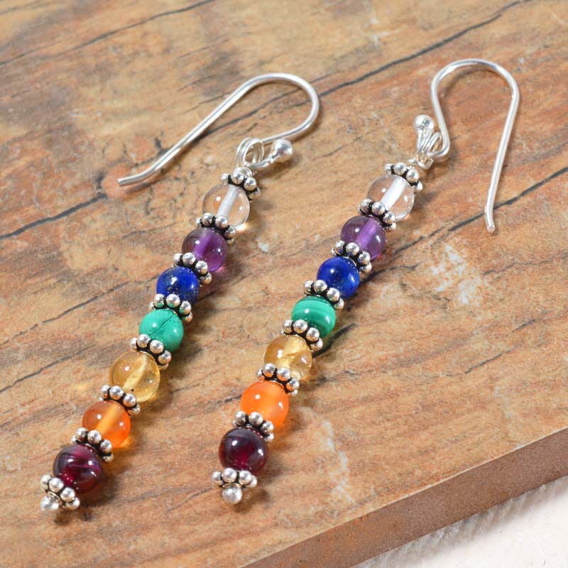 7 Chakra Silver Earrings