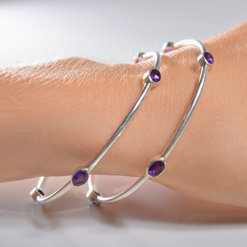 Amethyst Silver Bangle