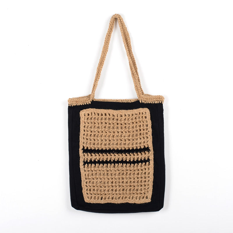 Hand-Crocheted Fabric & Jute Tote Bag