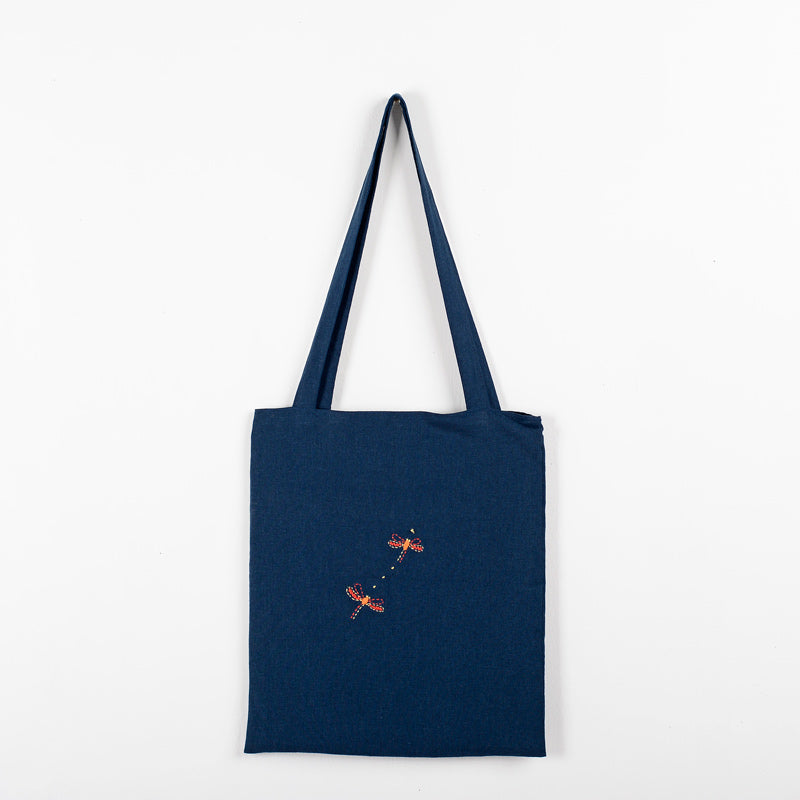 Hand-Embroidered Dragonfly Tote Bag