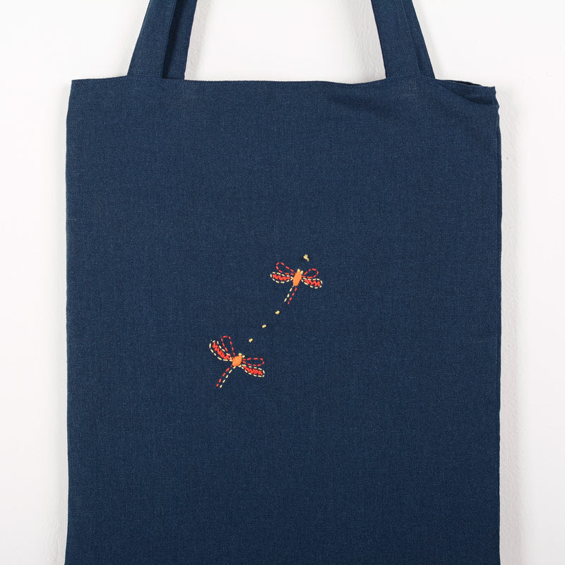 Hand-Embroidered Dragonfly Tote Bag