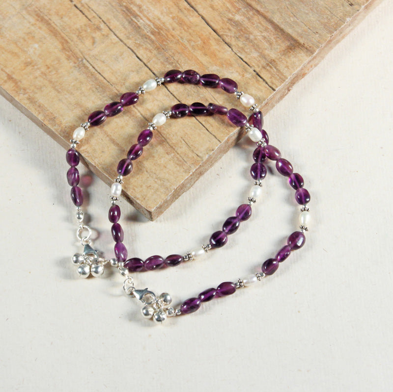 Amethyst Pearl Anklet 