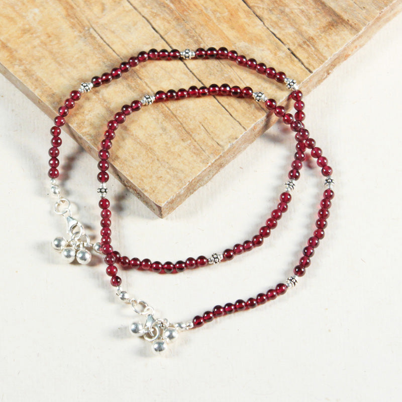 Garnet Anklet - Round Stone