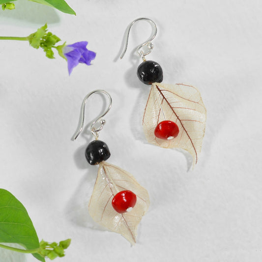 Seed Earrings - Peepal leaf with seeds