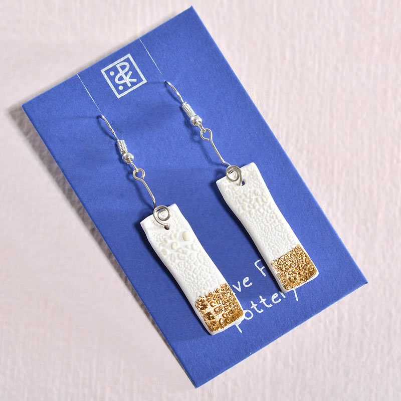 Rectangle - Ceramic earrings with gold