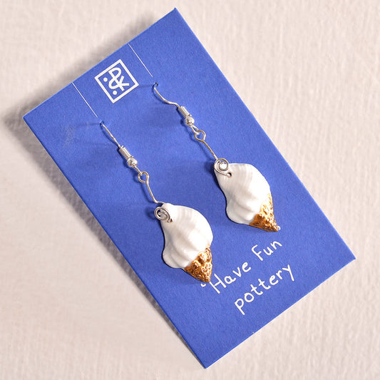 White and Gold Shell - Ceramic earrings