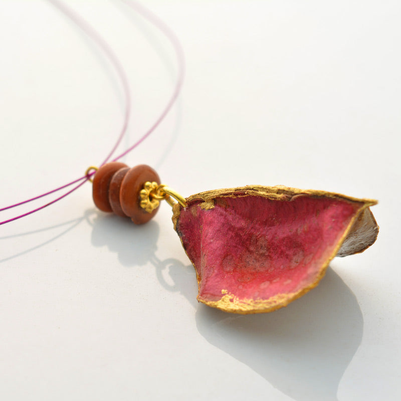 Seed Necklace with Earrings - Pink Seed pod