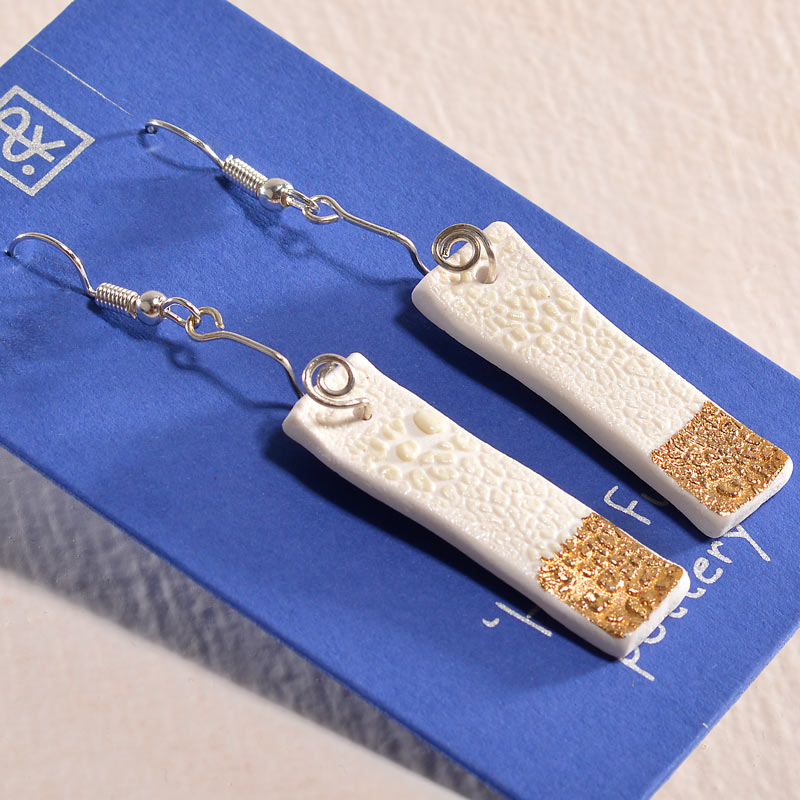 Rectangle - Ceramic earrings with gold