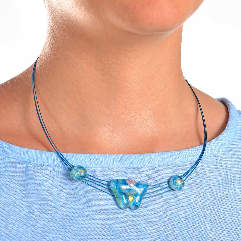 Turquoise Silver-in-Glass Set (Blue & Gold)