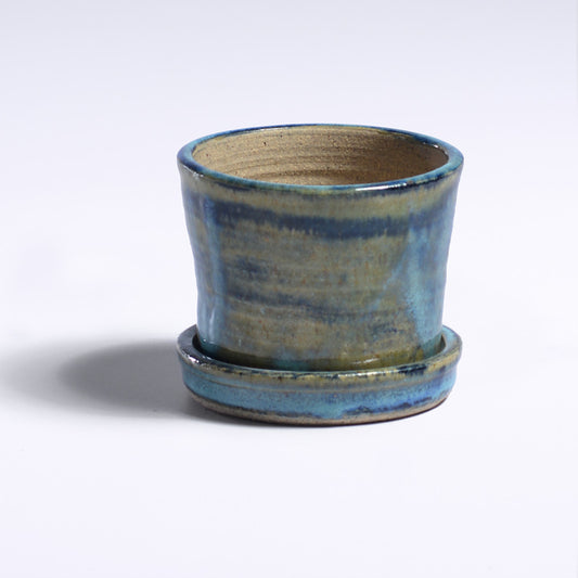 Planter with saucer - dark blue