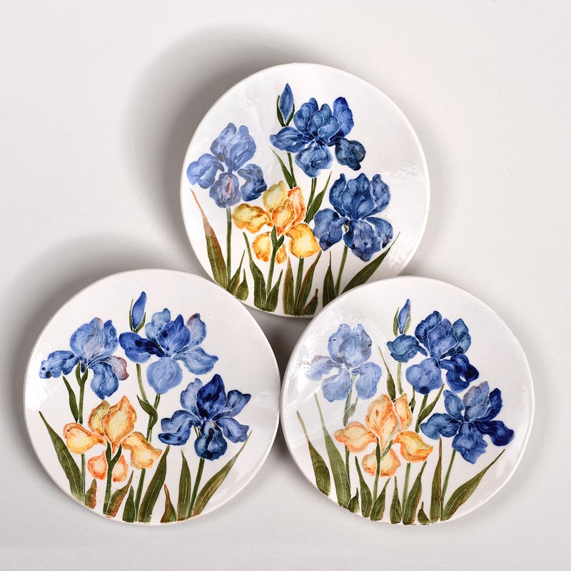 Anna's Blue and Yellow Iris wall plate - set of 3