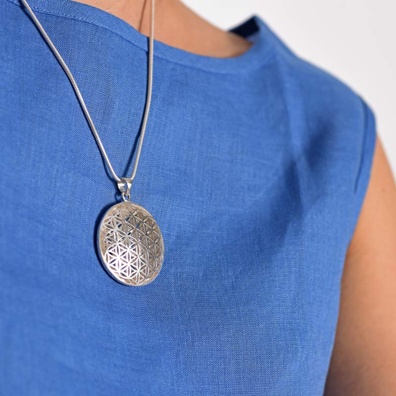 Mother Symbol with Flower of Life Silver Pendant