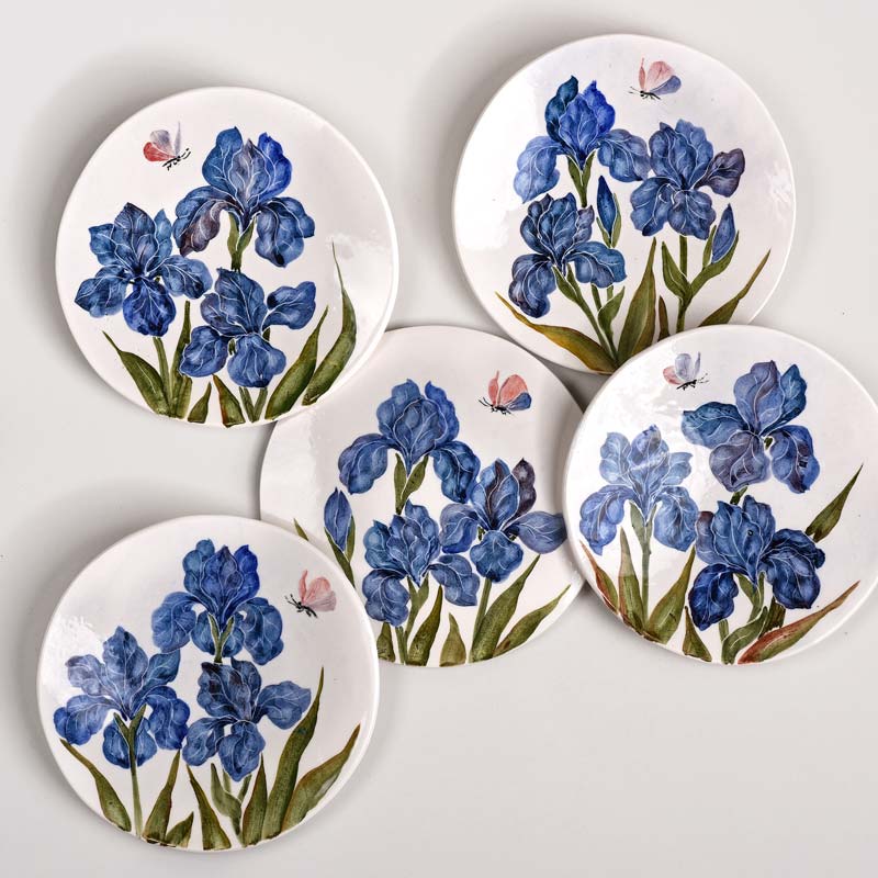 Anna's Iris with Butterfly wall plate - Set of 5