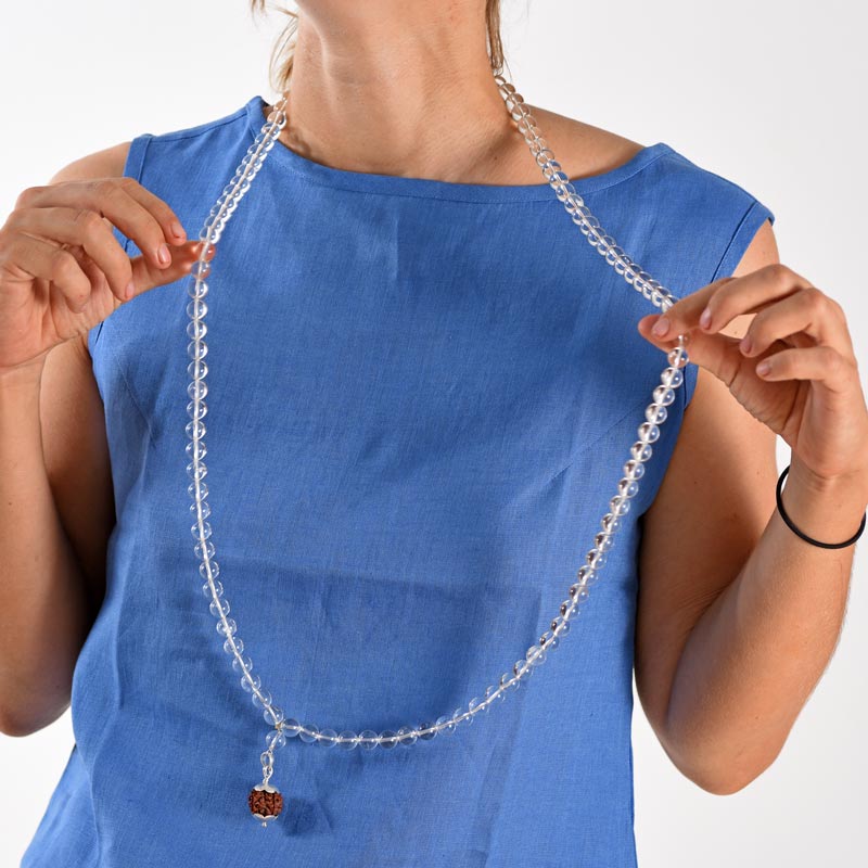 Crystal Mala  with Rudraksha Silver Pendant