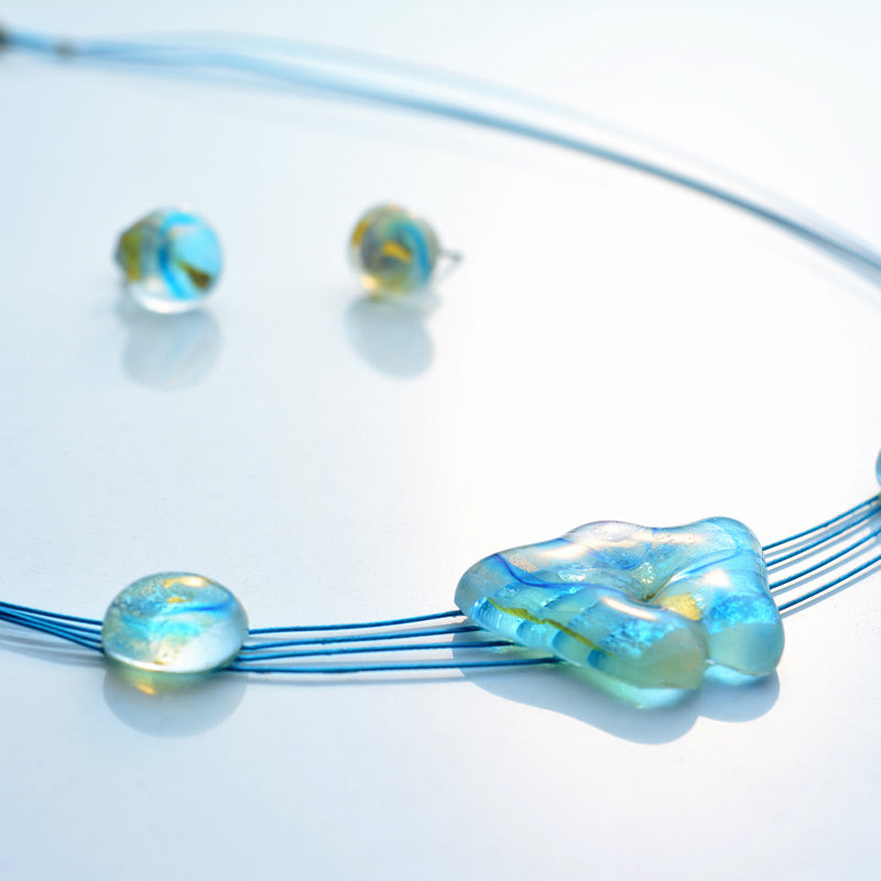 Turquoise Silver-in-Glass Set (Blue & Gold)