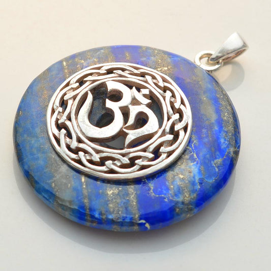 LAPIZ LAZULI OM SILVER PENDANT