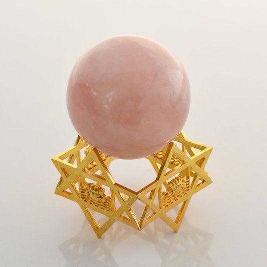 Rose Quartz Ball with Sri Aurobindo Symbol Brass Stand