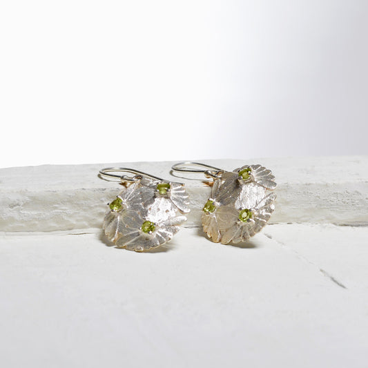 Peridot Silver Round Matte Finish Earrings