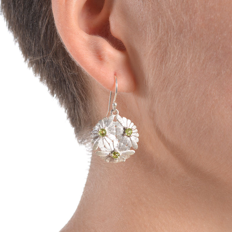 Peridot Silver Round Matte Finish Earrings