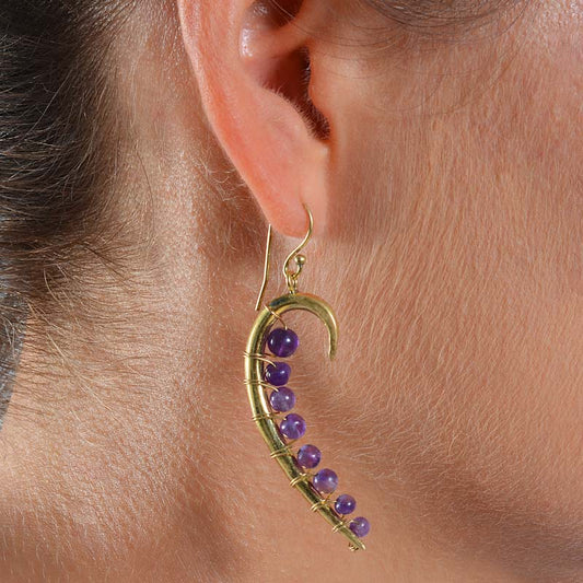 Brass Amethyst Comet Earrings