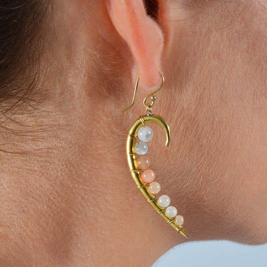 Moon Stone Brass Comet Earrings