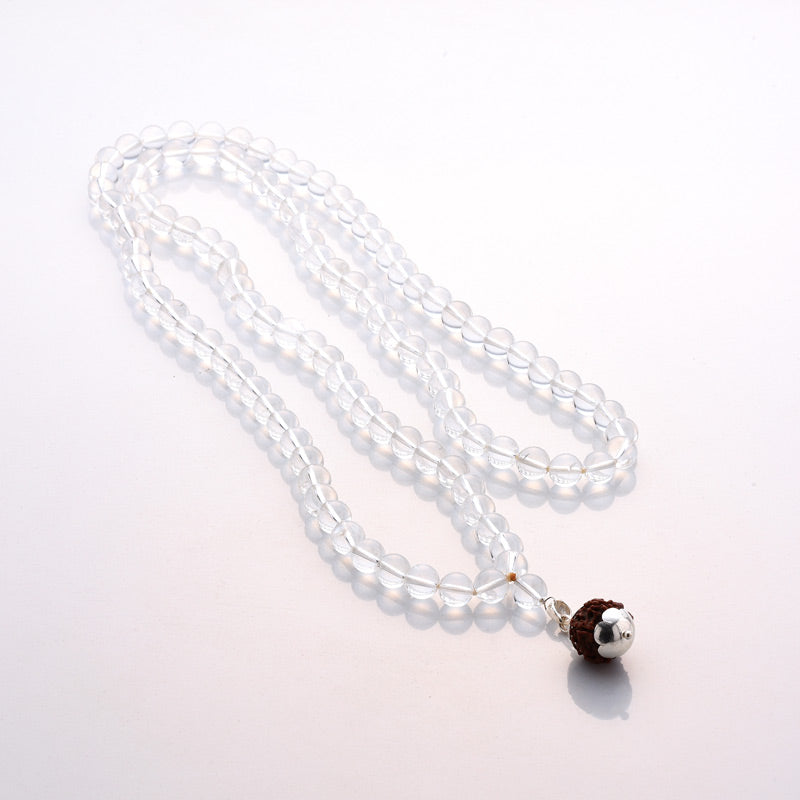 Crystal Mala  with Rudraksha Silver Pendant