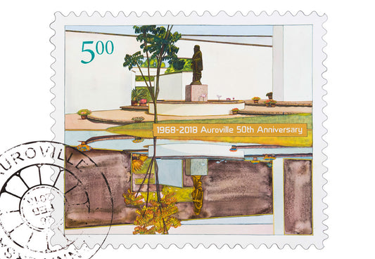 Auroville 50th Anniversary Hand-Painted Postcard