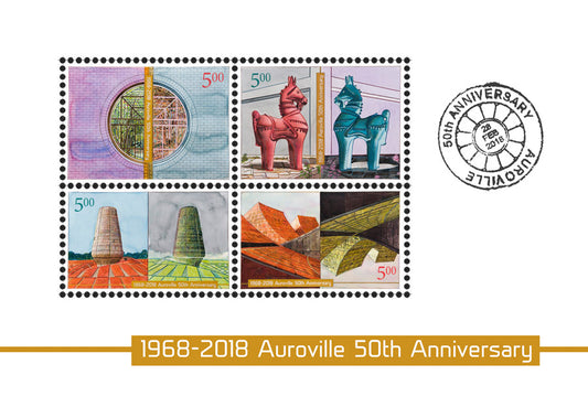 Auroville 50th Anniversary Hand-Painted Postcard