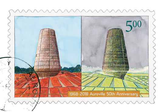 Auroville 50th Anniversary Hand-Painted Postcard