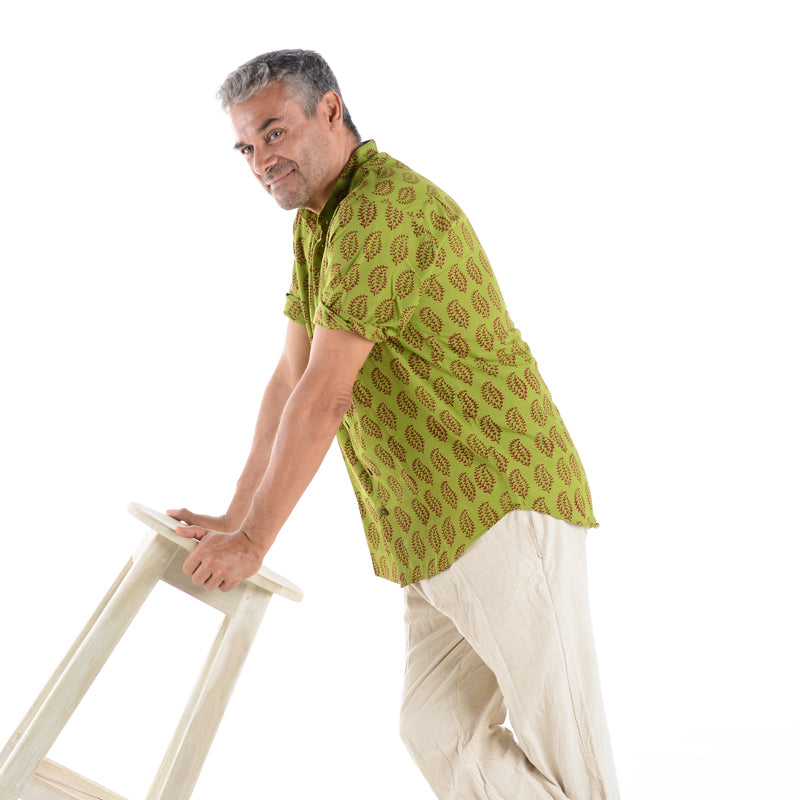 Bagh Block Print Shirt Yellow and Green